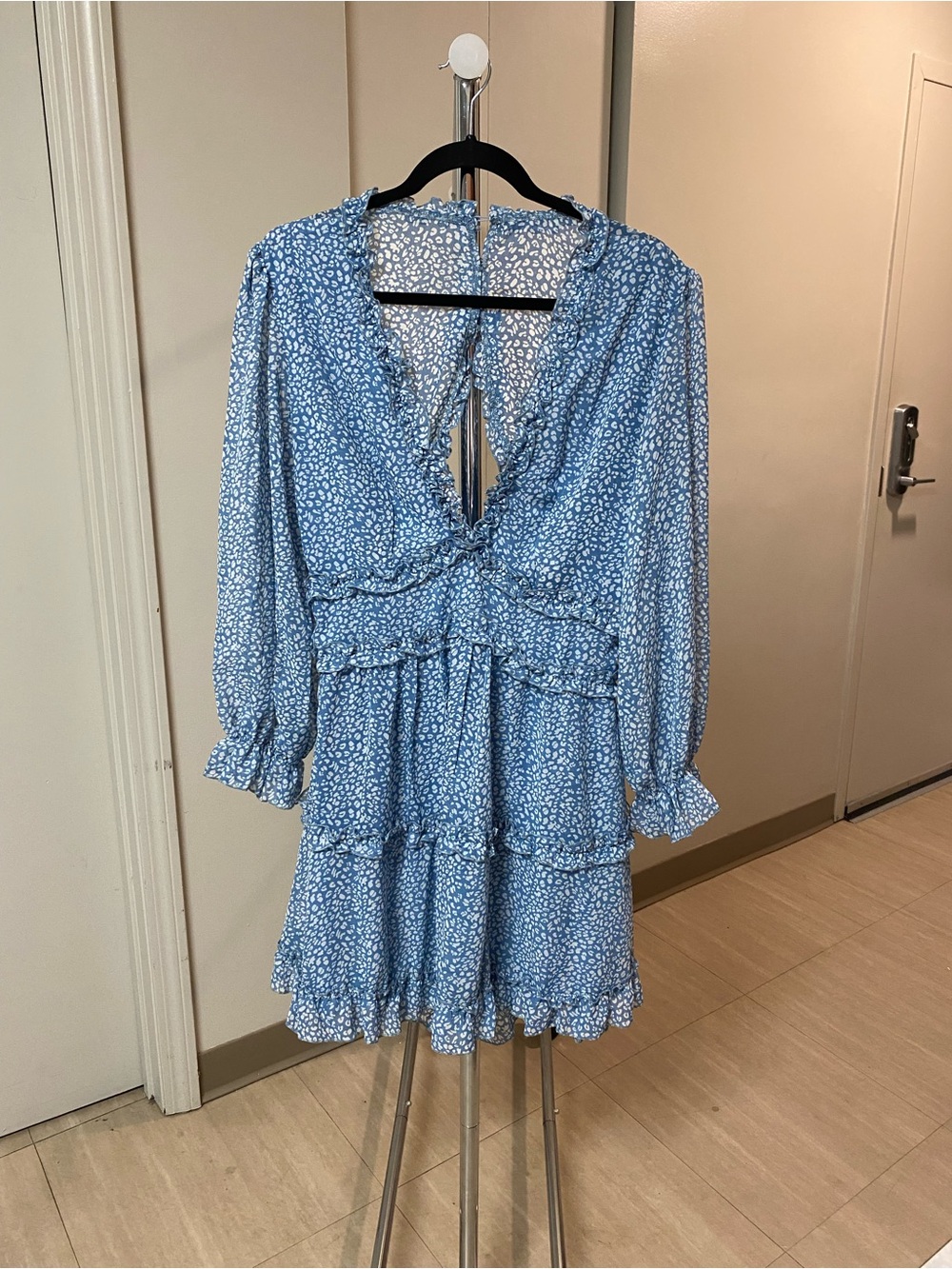 Blue Floral Ruffle Tiered Mini Dress